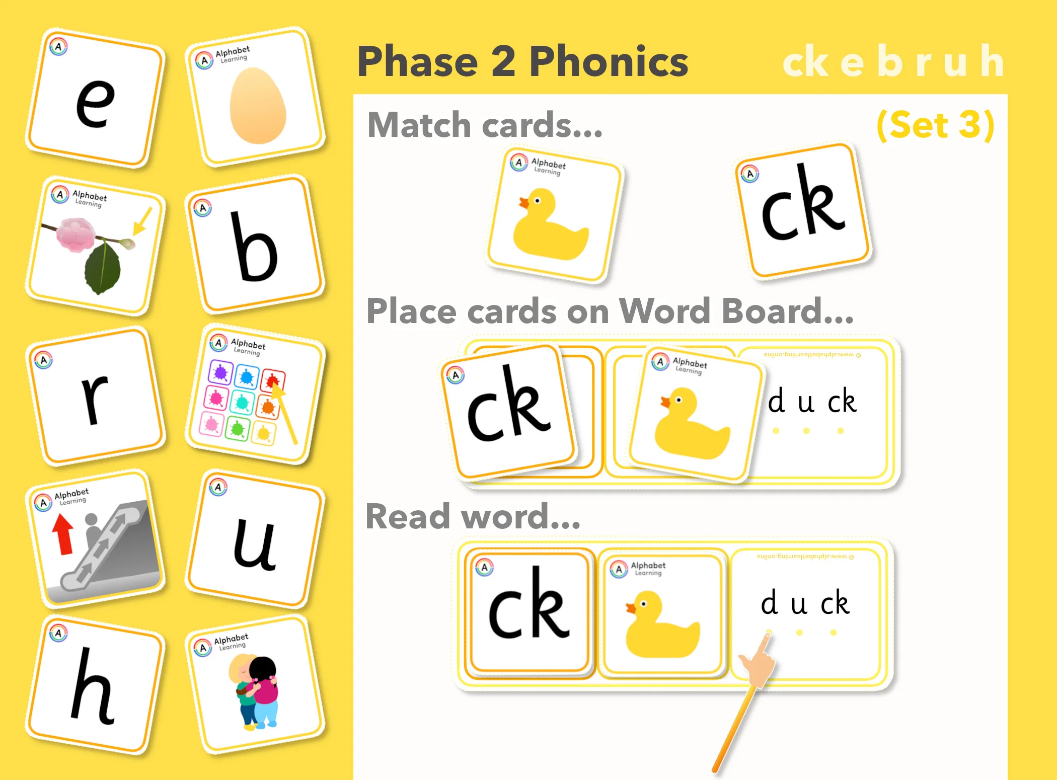 Phase 2 'ck e u r h b' Grapheme/Picture Match: Reading VC/CVC Words (Set 3/4)
