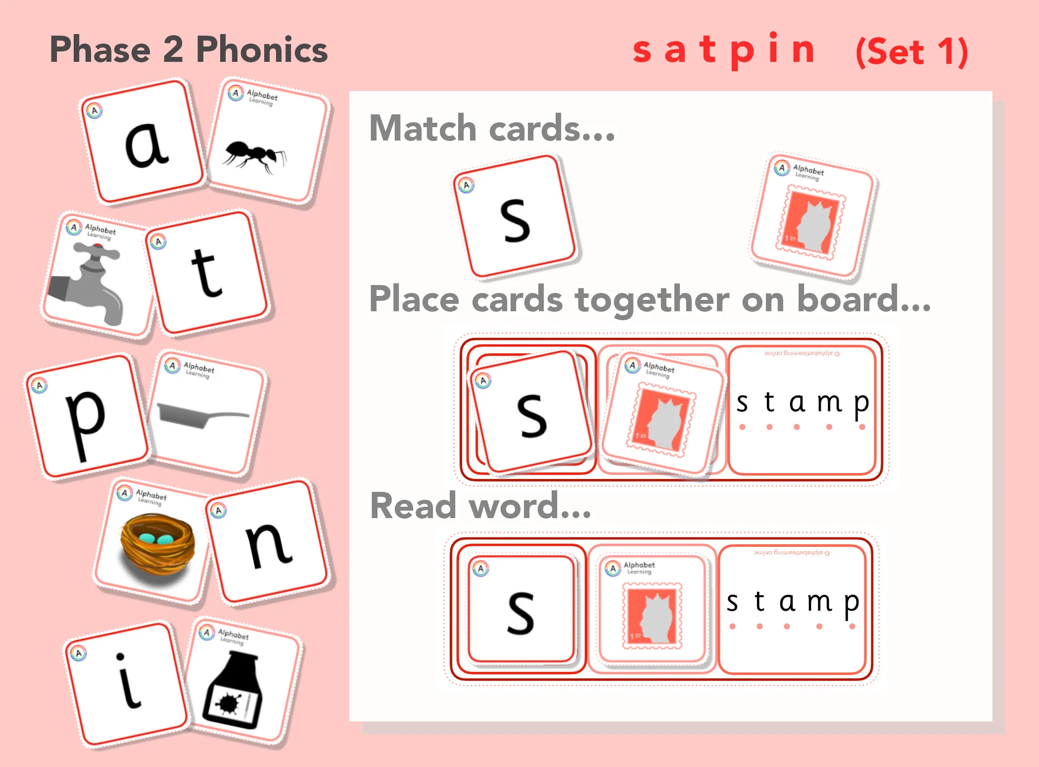 Phase 2 s a t p i n Letter/picture match cards and reading words (with answers) Set 1