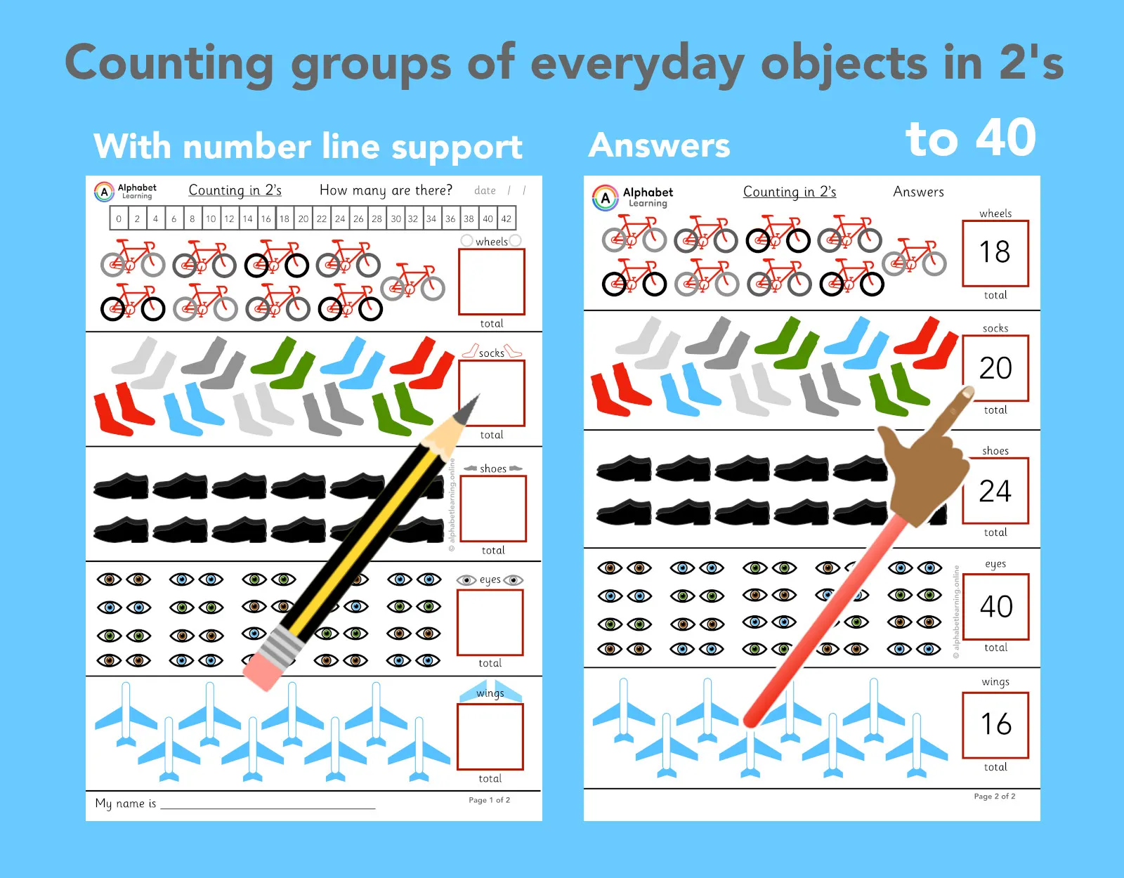 Counting groups of objects in 2’s (to 40) with Answers main preview