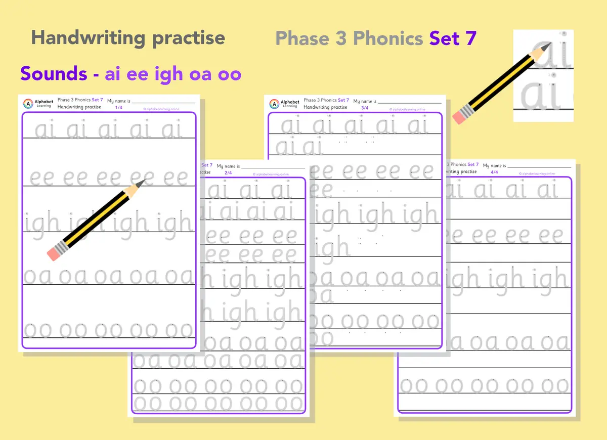 Handwriting Phase 3 Phonics ai, ee, igh, oa, oo (Set 7) main preview