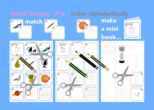 P is for... letter 'p' initial sounds - alphabet cards and mini book activity printable resource (Ages 3-6)