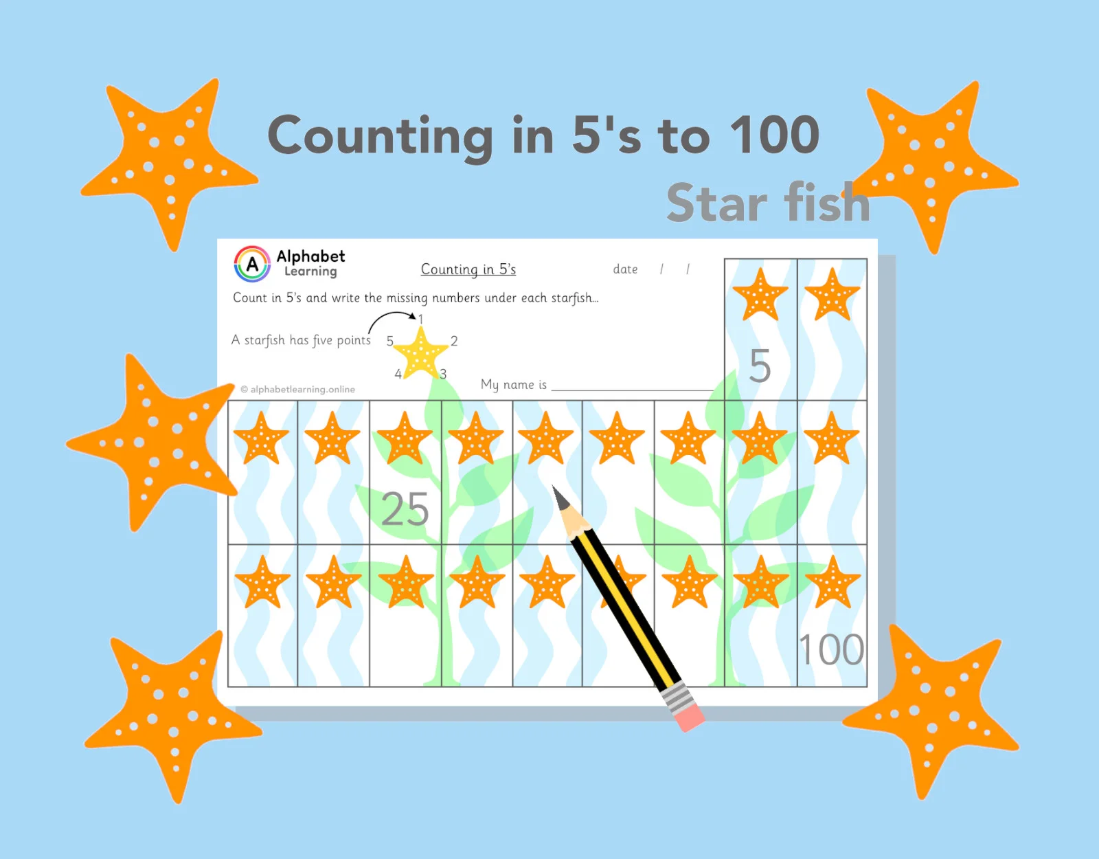 Counting in 5s from 5 to 100 (Star fish)