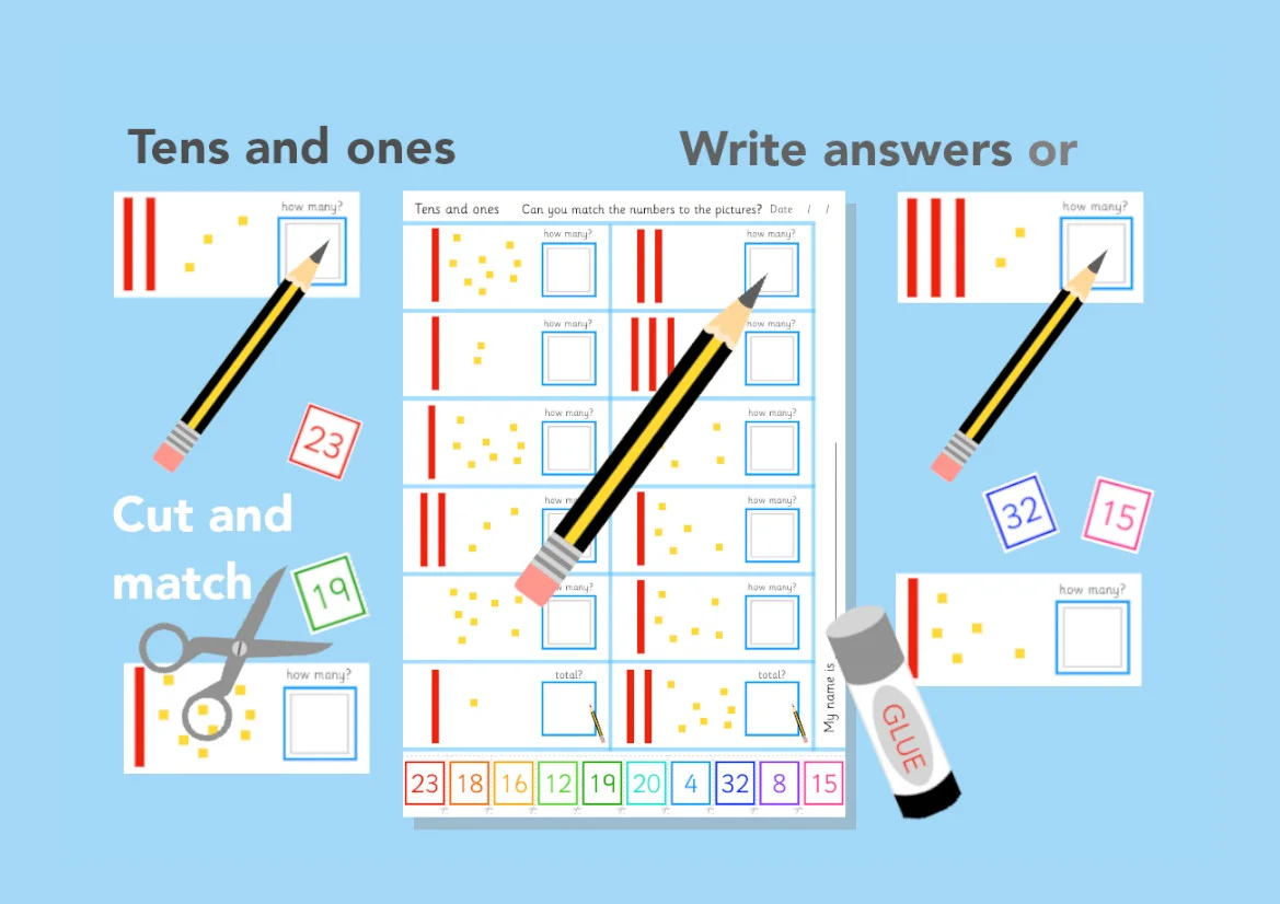 Tens and units/ones. Cut and match