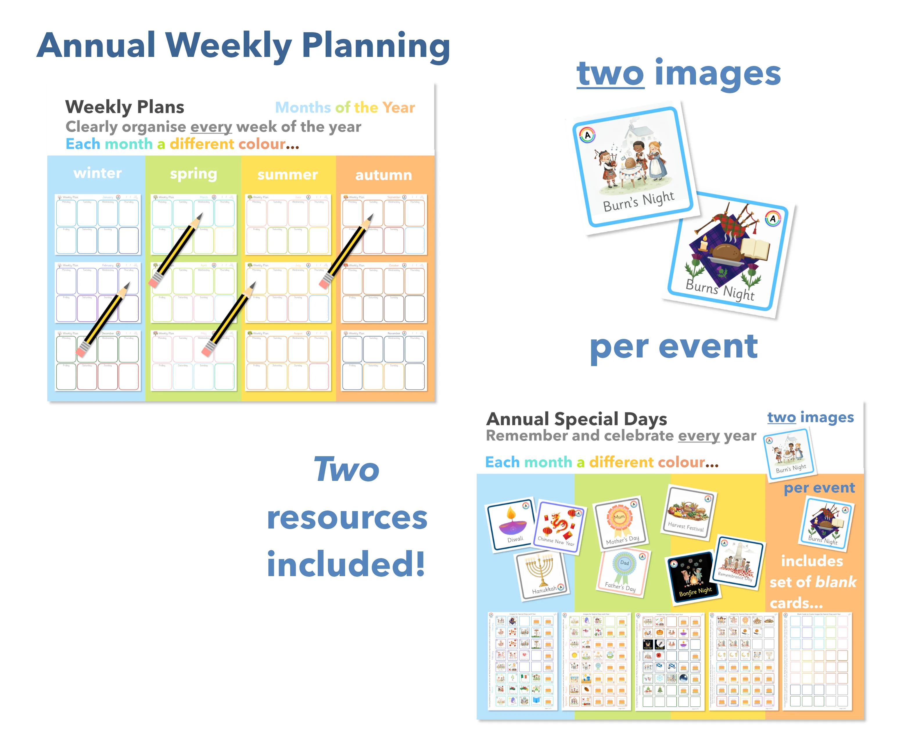 Annual Weekly Planner with Events and Celebrations (Set)