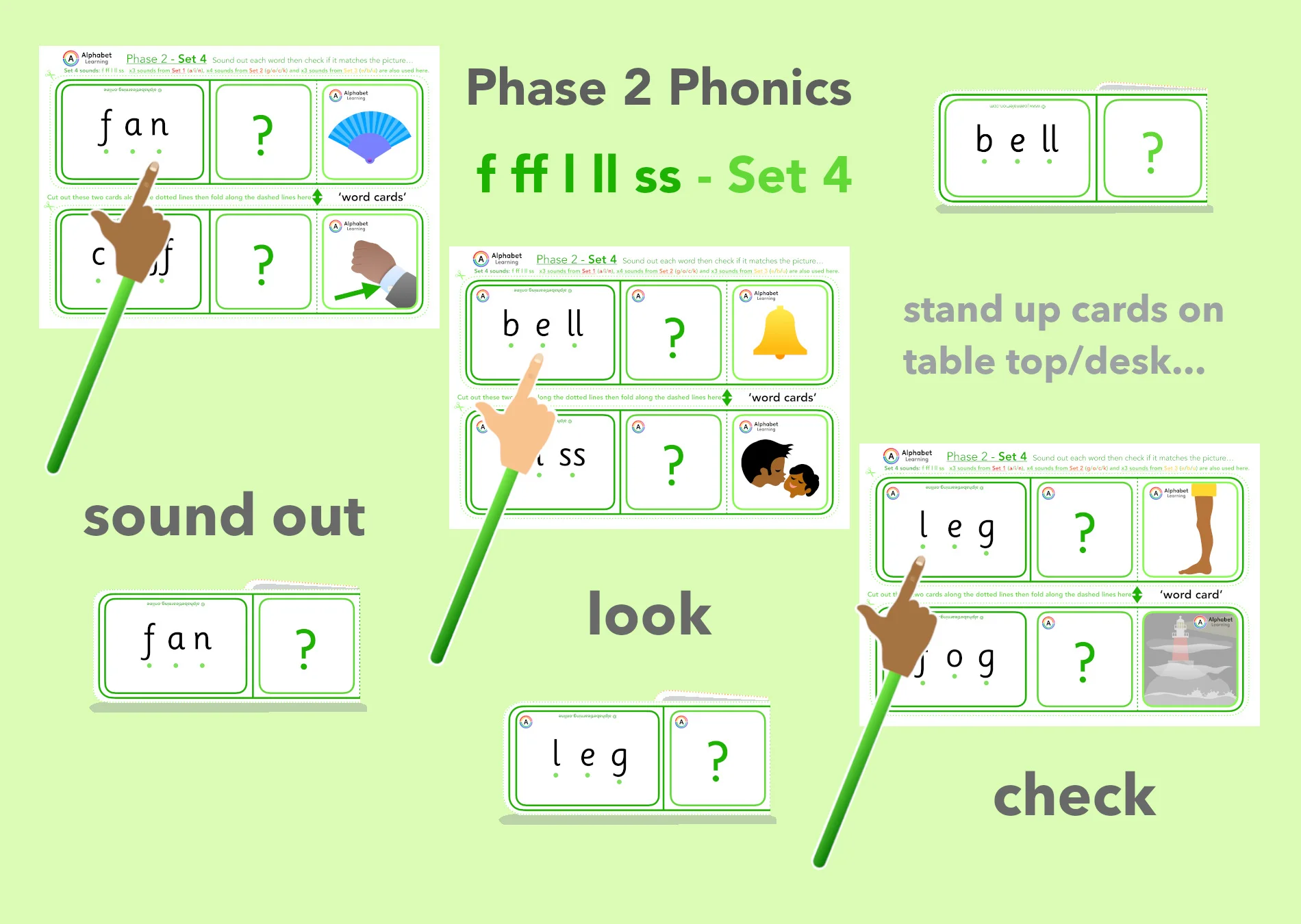 Phase 2 (f ff l ll ss) Reading CVC words (Green Set 4)