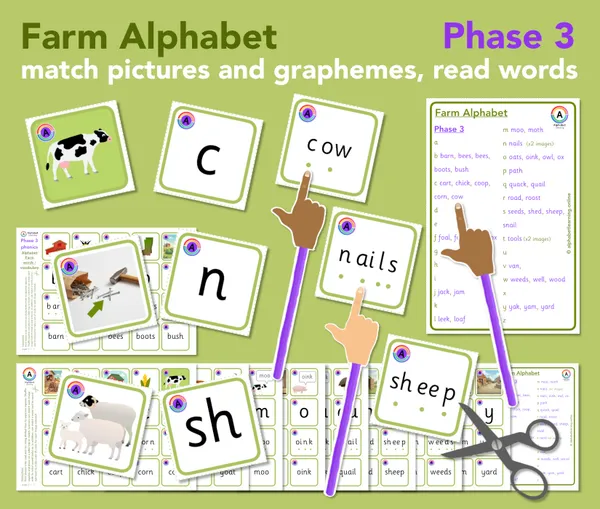 Farm Alphabet picture/word match Phase 3 Phonics