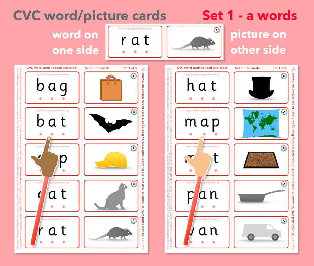 CVC word and picture cards double-sided set 1 'a' words (ages 4-6) main preview
