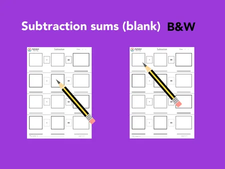 Subtraction sums (blank) Rainbow and black/white additional preview 1