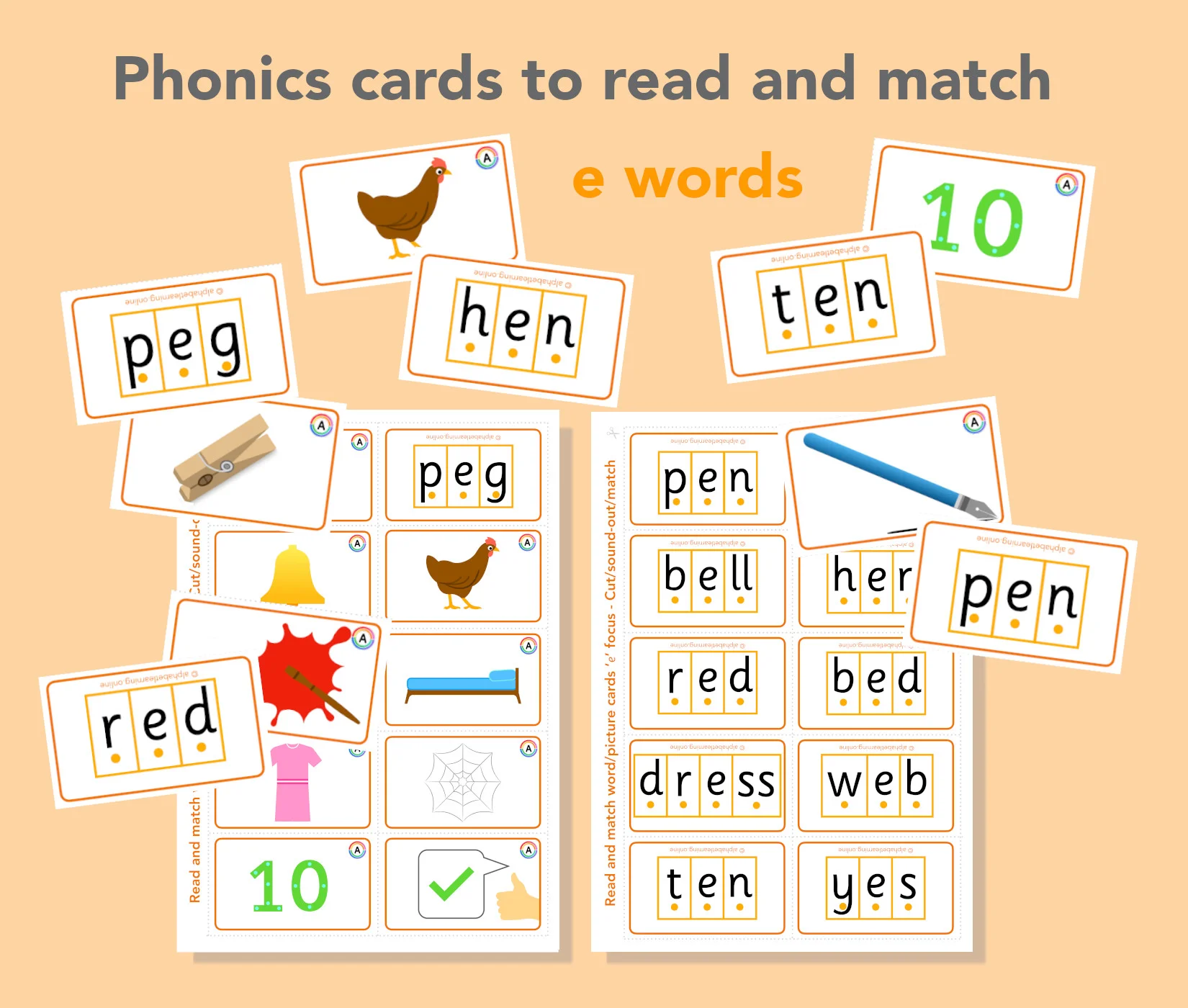 Word/picture cards - Read/match The 'e' sound