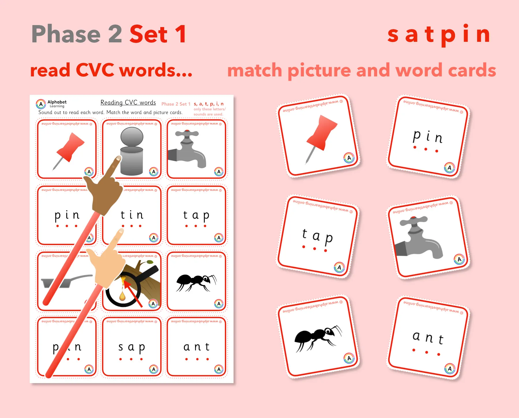 Phase 2 Phonics CVC Word & Picture Matching Cards (Set 1) main preview