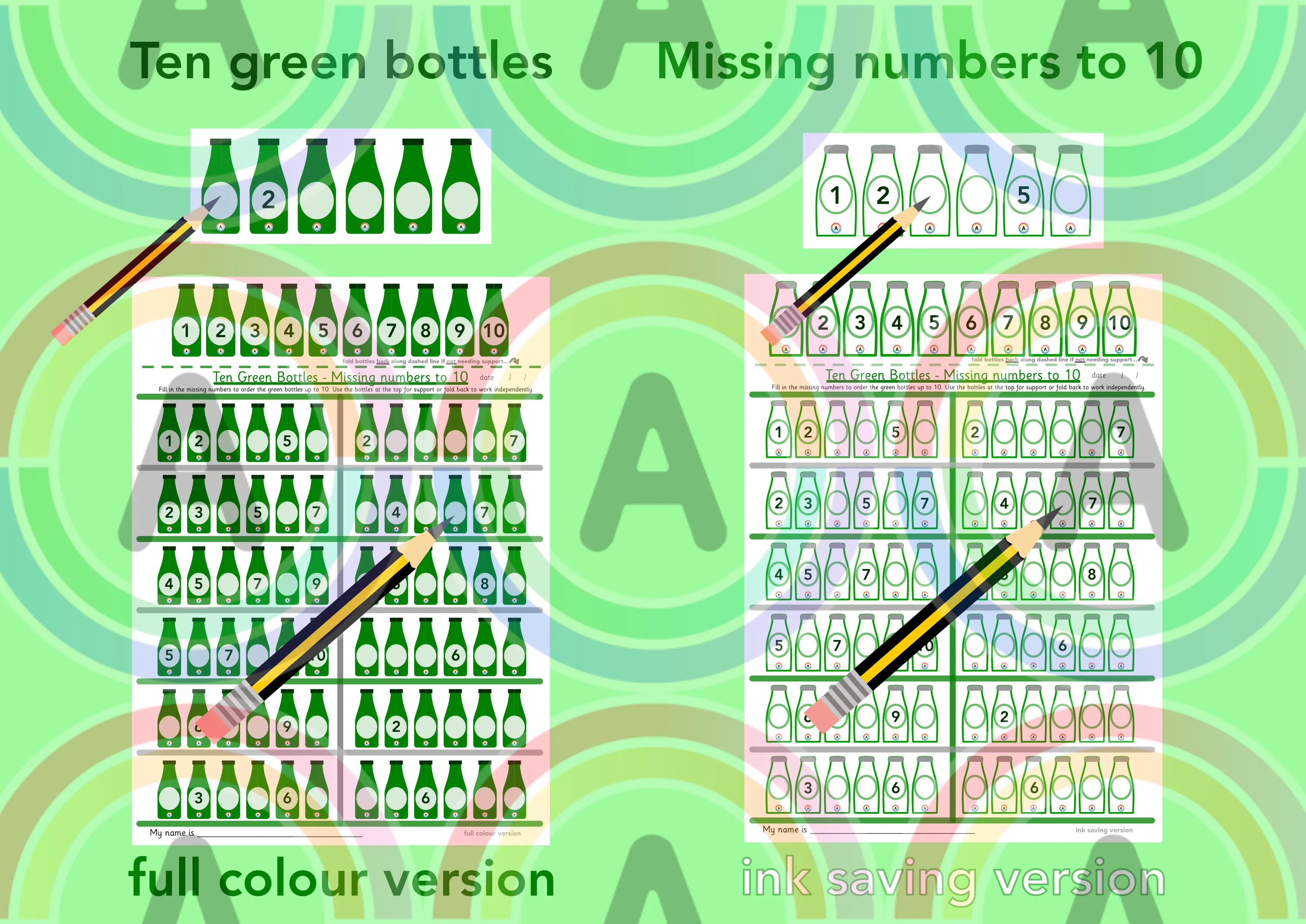 Missing numbers to 10 - Ten Green Bottles main preview