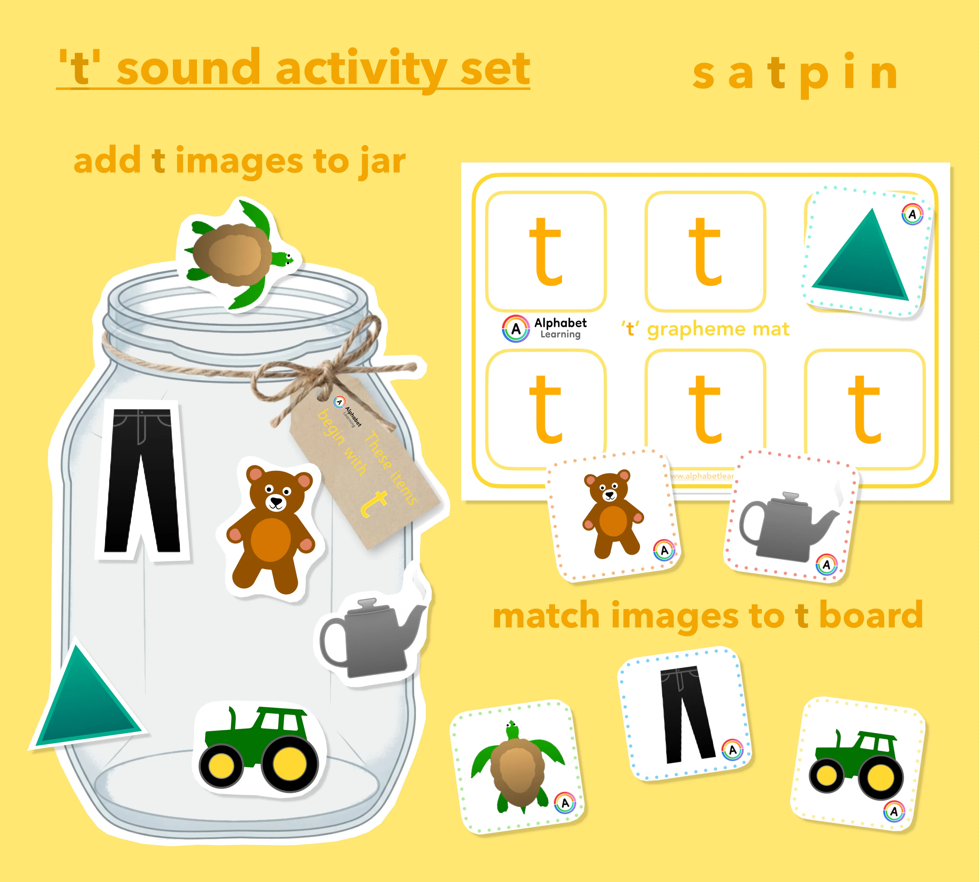 Satpin Phonics Resource: Initial Letter T Jars, Matching Cards, and Grapheme Mats for EYFS and KS1 main preview
