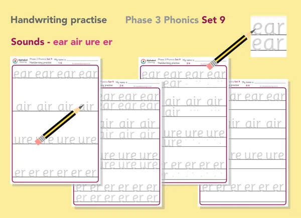 Handwriting Phase 3 Phonics ear, air, ure, er (Set 9)