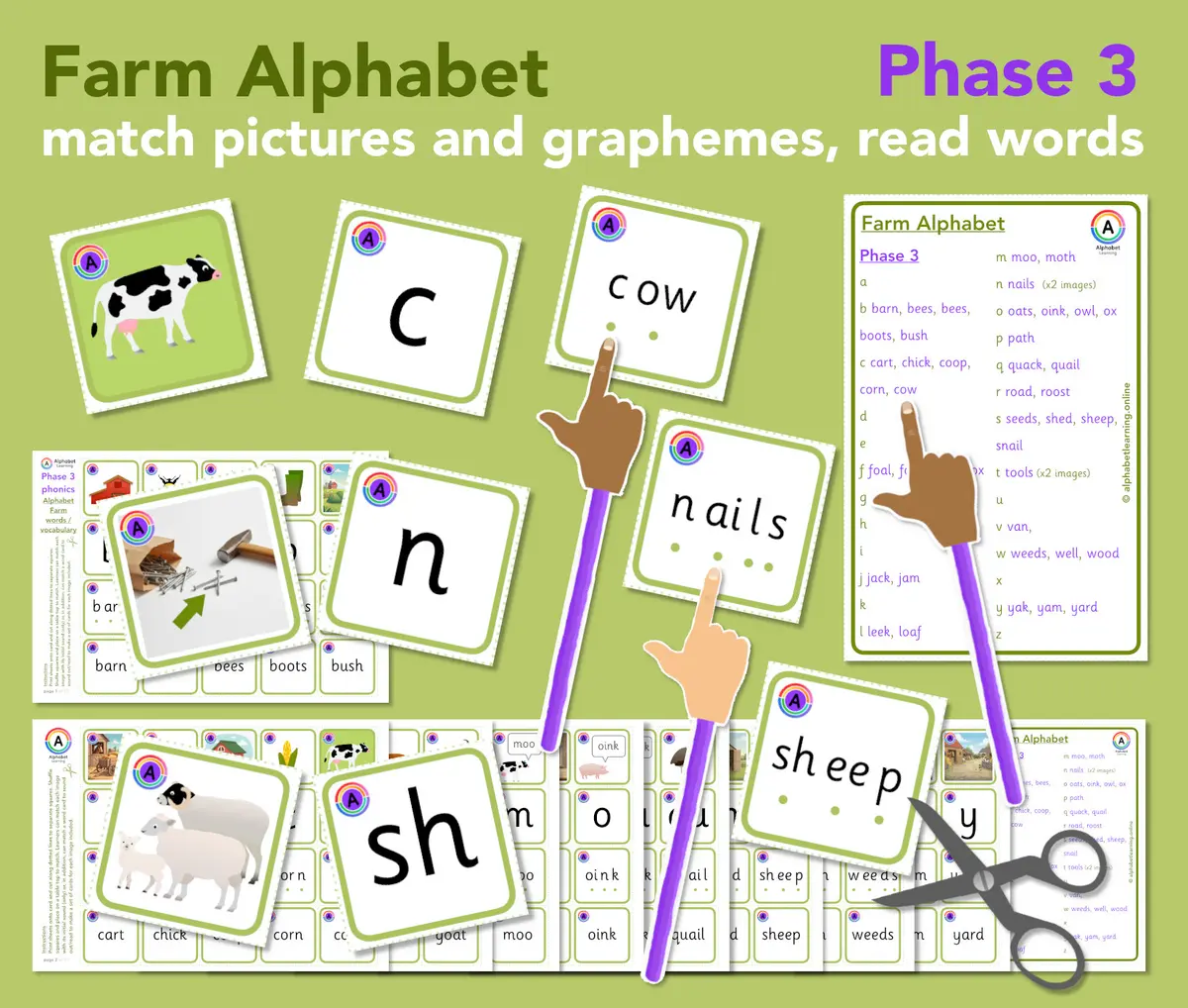 Farm Alphabet picture/word match Phase 3 Phonics main preview