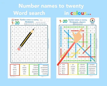 Wordsearch Number names to twenty (x3 versions) additional preview 2
