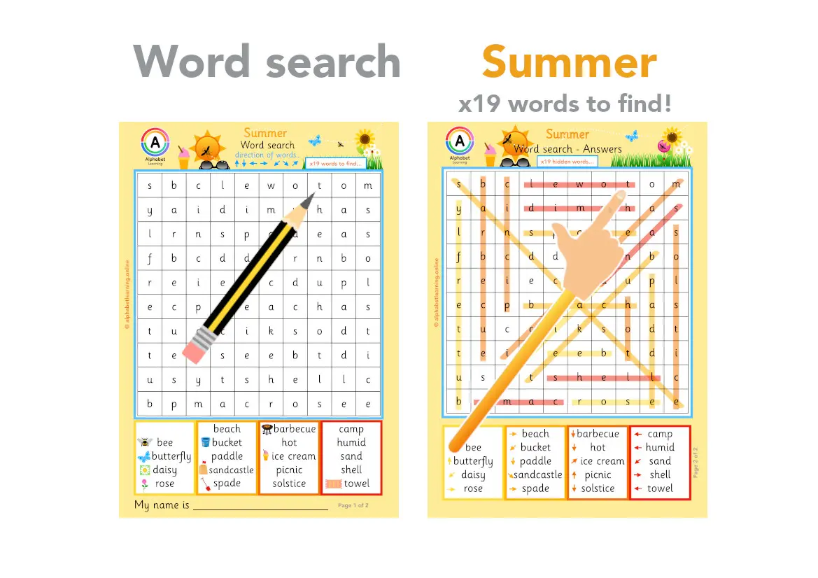 Summer themed word search worksheet (ages 5-7) main preview
