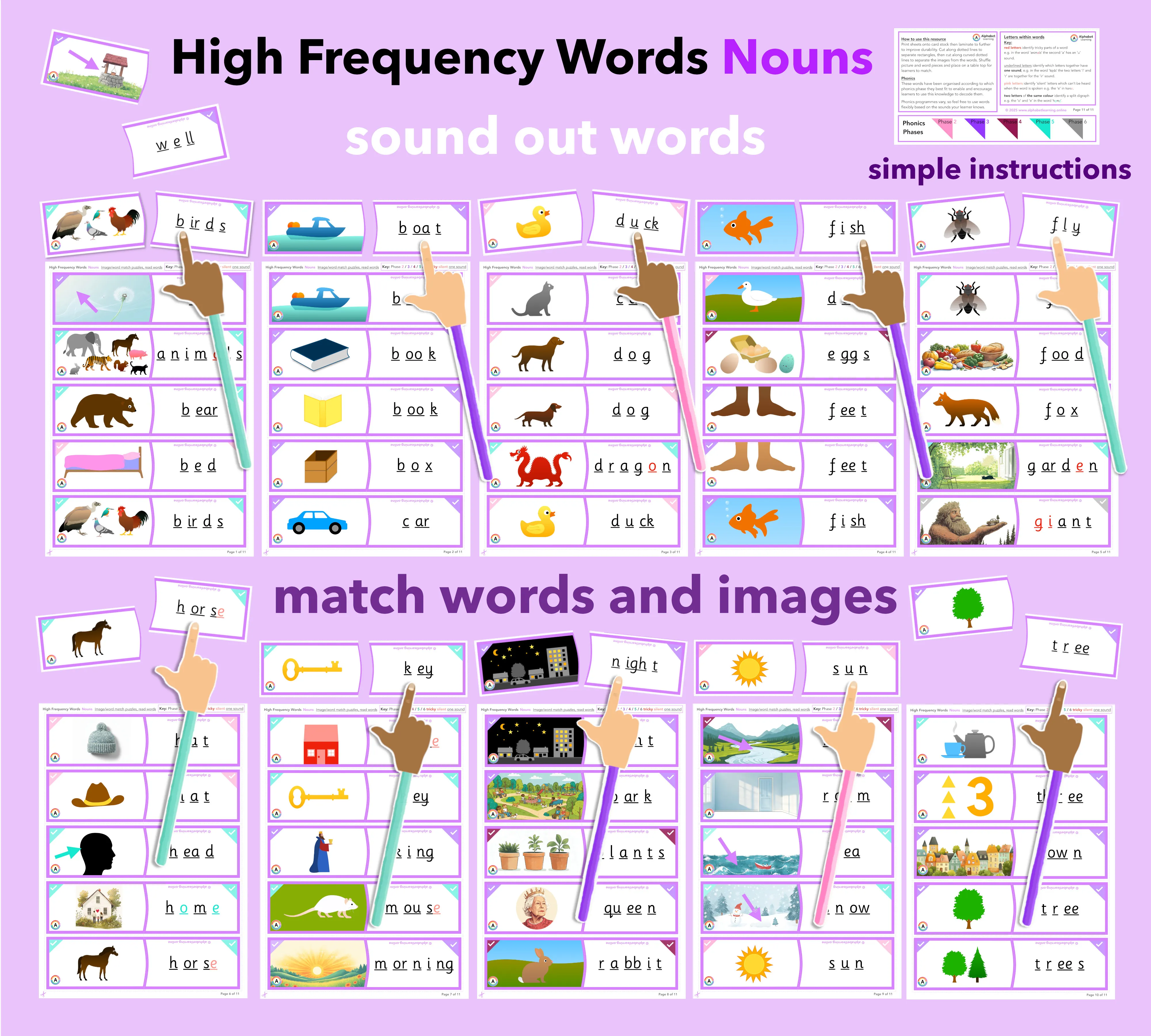 High frequency words Read/match - Nouns (Sound out words) main preview