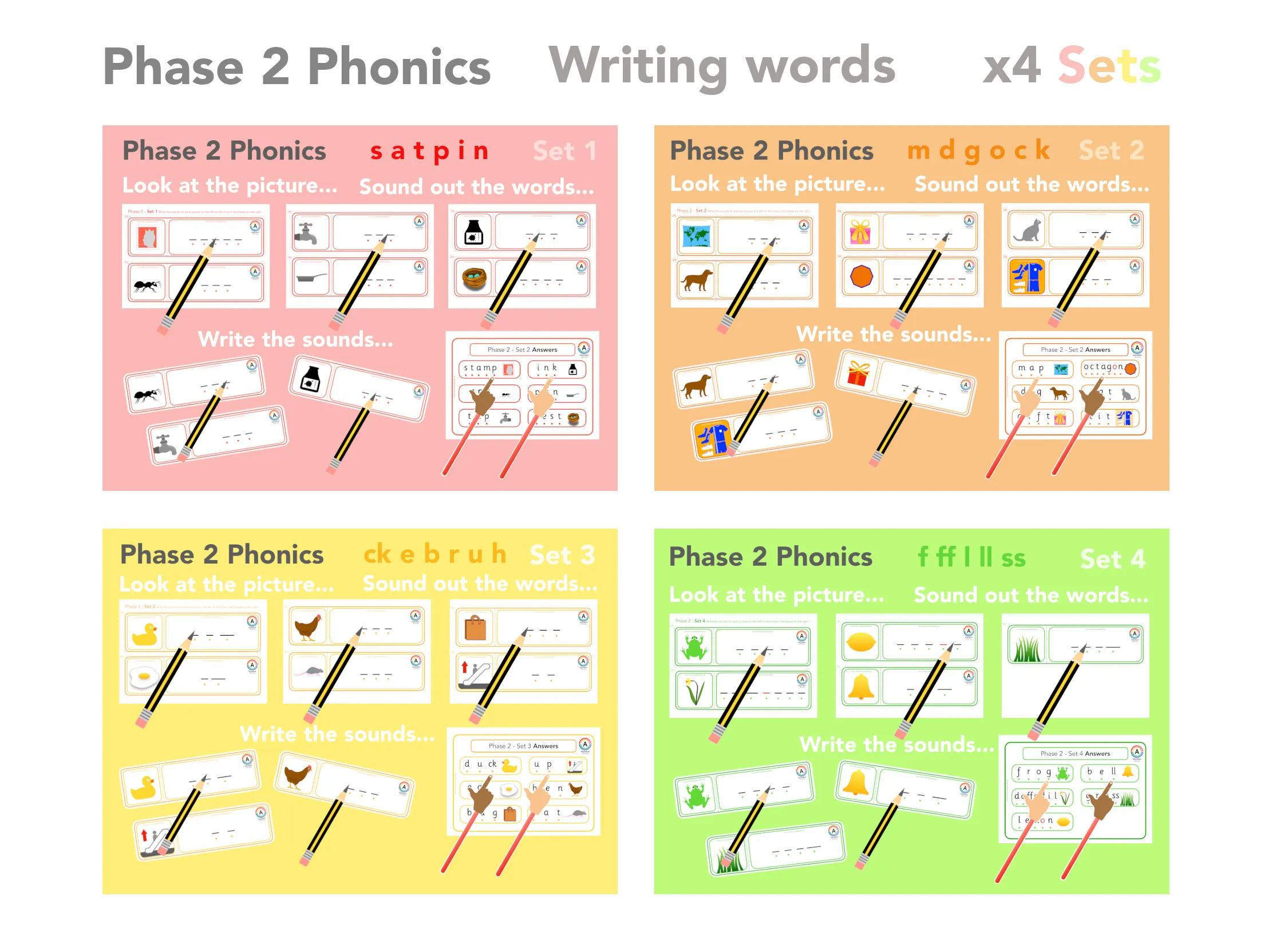 Phase 2 Sound out practise Writing words (x4 Sets) main preview