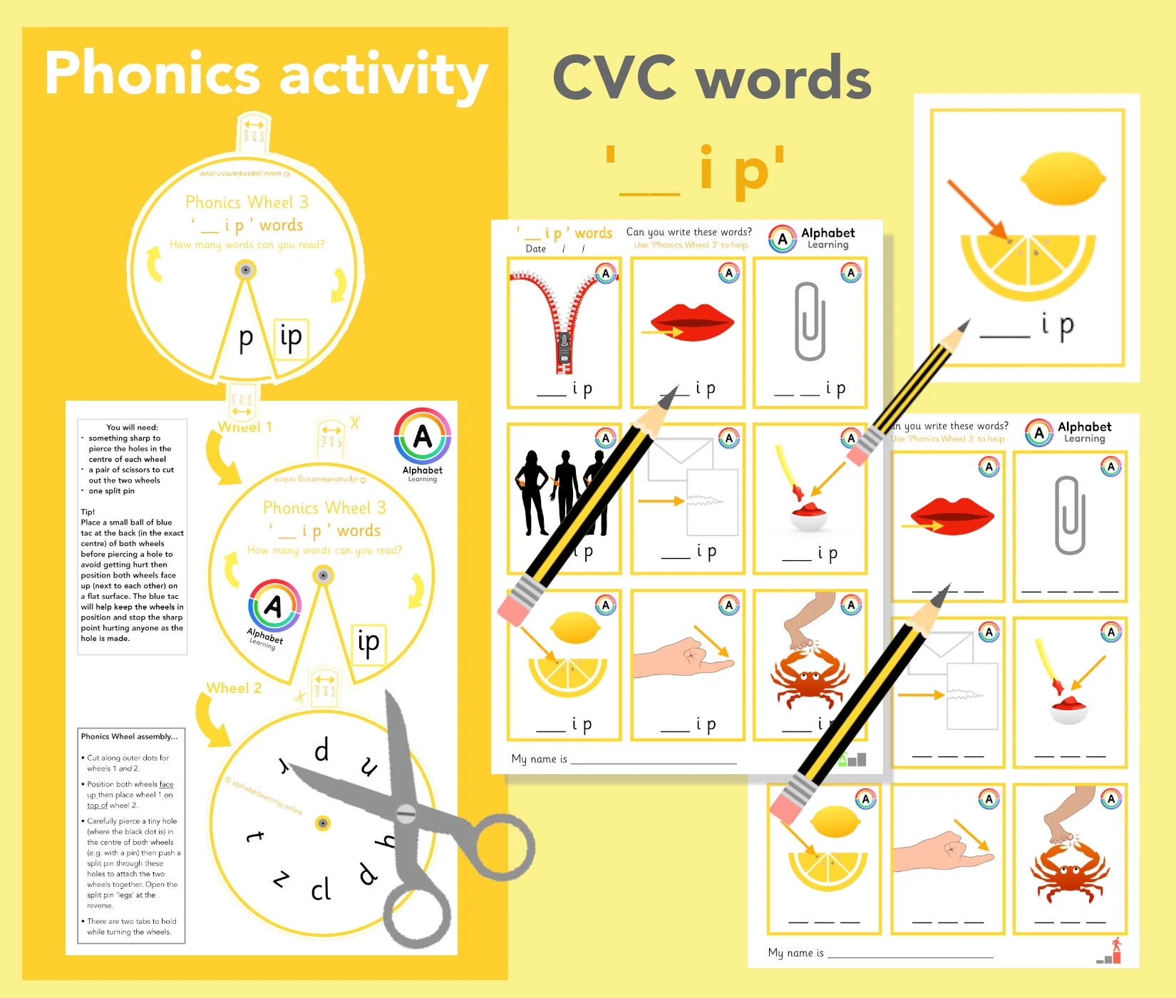 Phonics Wheel CVC '-ip' Words