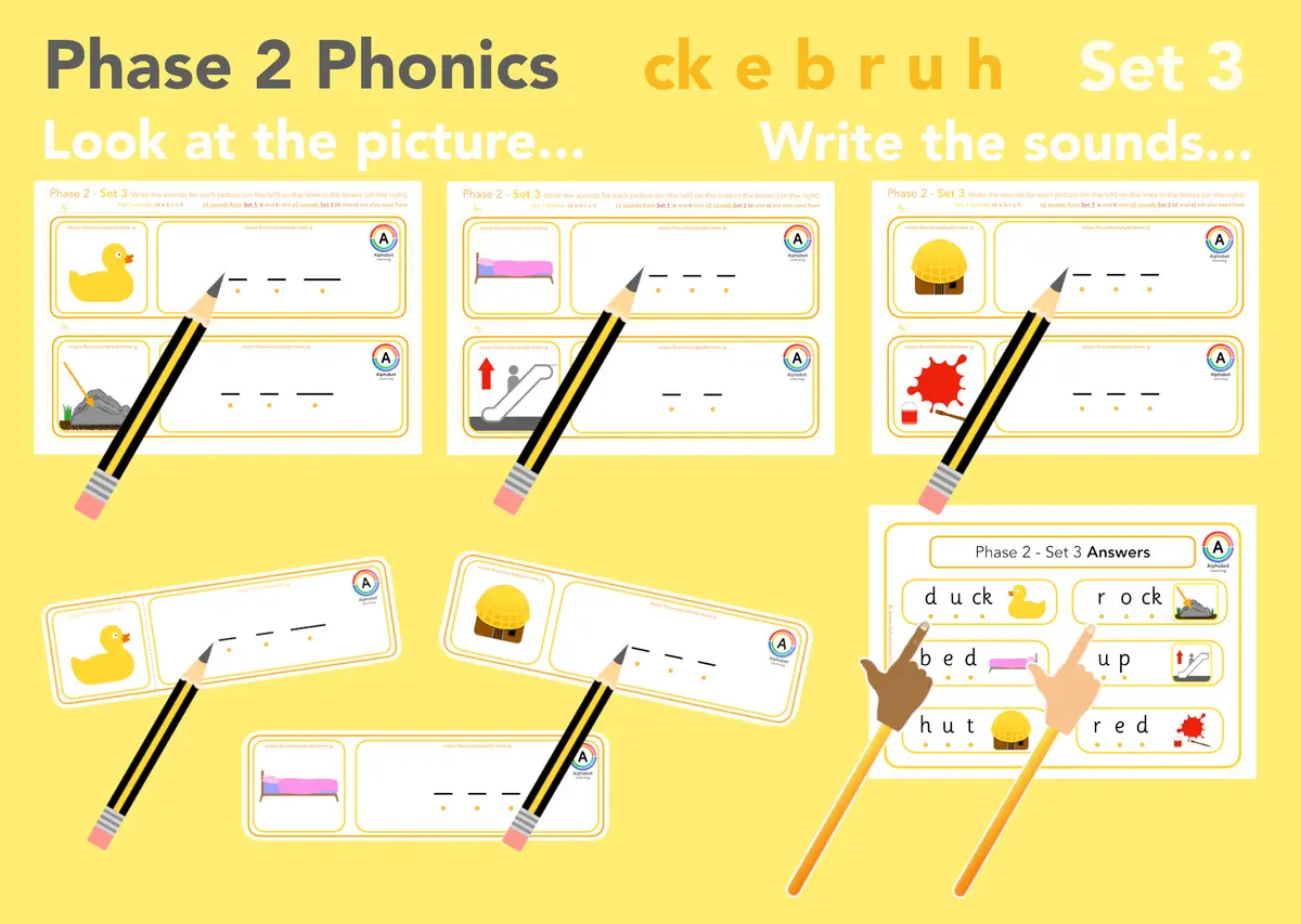 ck e u r h b Phase 2 writing CVC words (Yellow Set 3 of 4) main preview