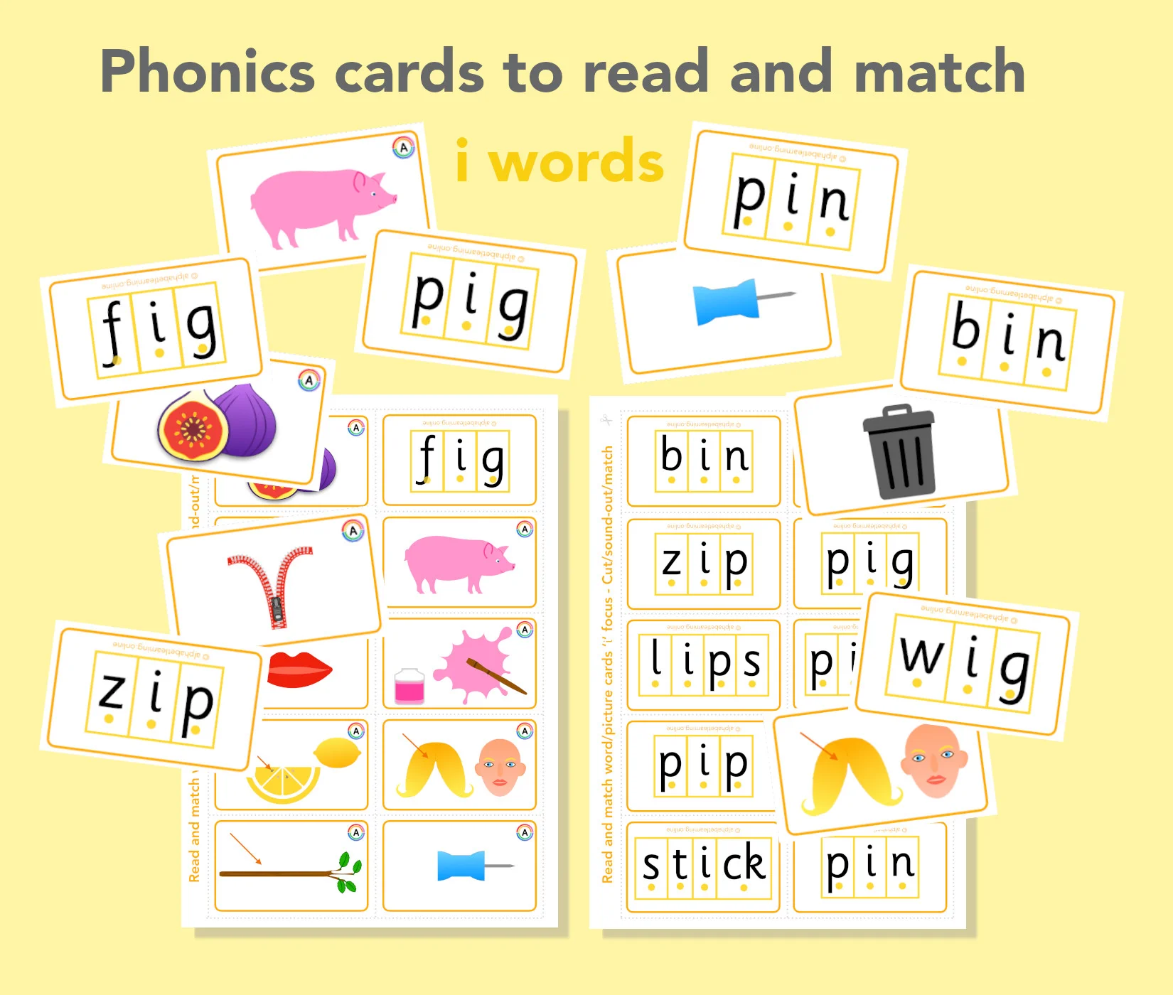 Word/picture cards - Read/match The 'i' sound