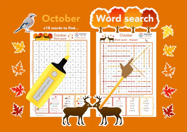 October themed word search worksheet (ages 5-7)
