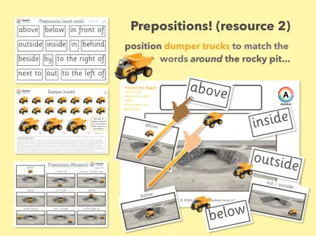 Prepositions Dumper Trucks (with Answers) includes 'Resource 2!' additional preview 1