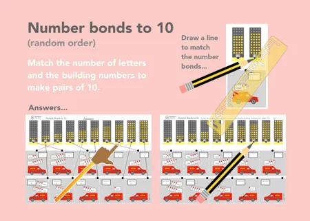 Number bonds to 10 In order AND random order Posting Letters (Set of x2) additional preview 2