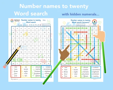 Wordsearch Number names to twenty (x3 versions) additional preview 3