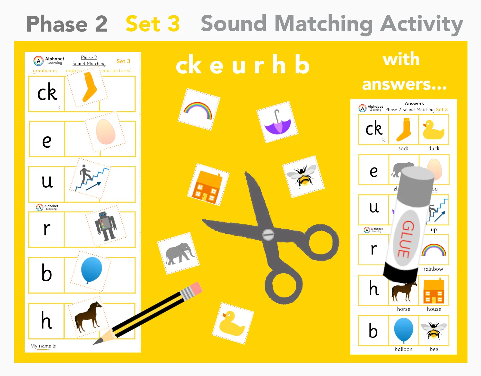 Phase 2 Phonics ck e u r h b (set 3 of 4)
