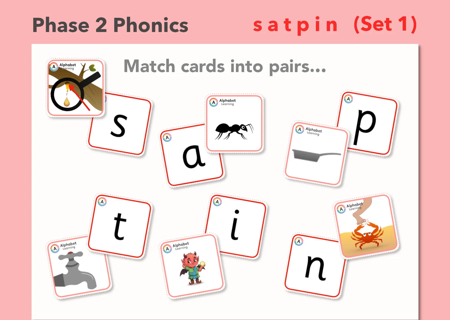 Phase 2 's a t p i n' Grapheme/picture match cards (Set 1/4) main preview