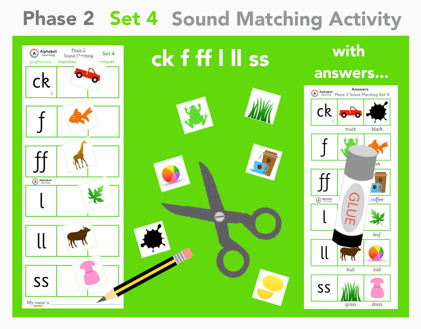 Phase 2 Phonics ck f ff l ll ss (set 4 of 4) main preview