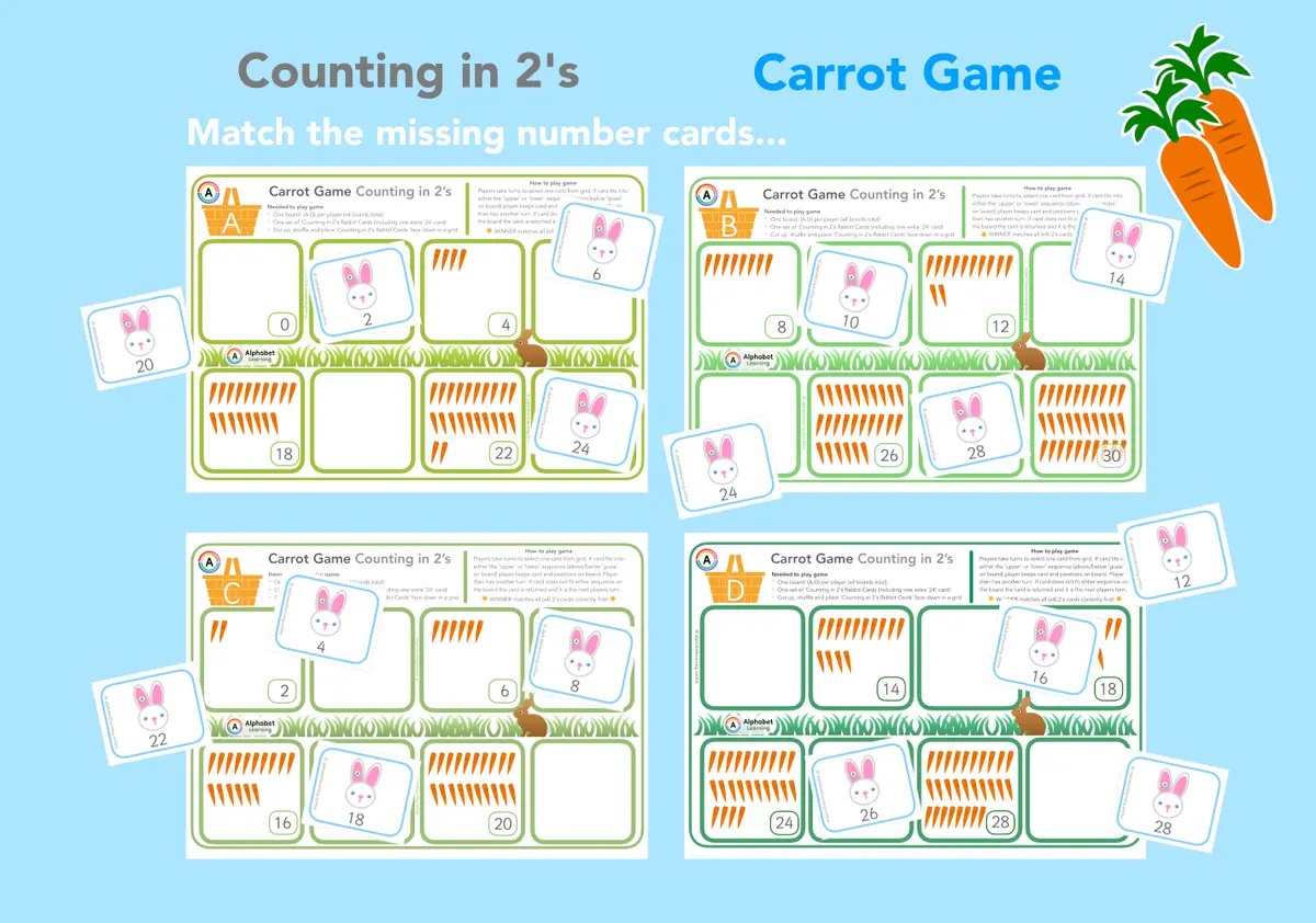 Counting in 2s - Carrot Game (with Rabbit Cards) main preview