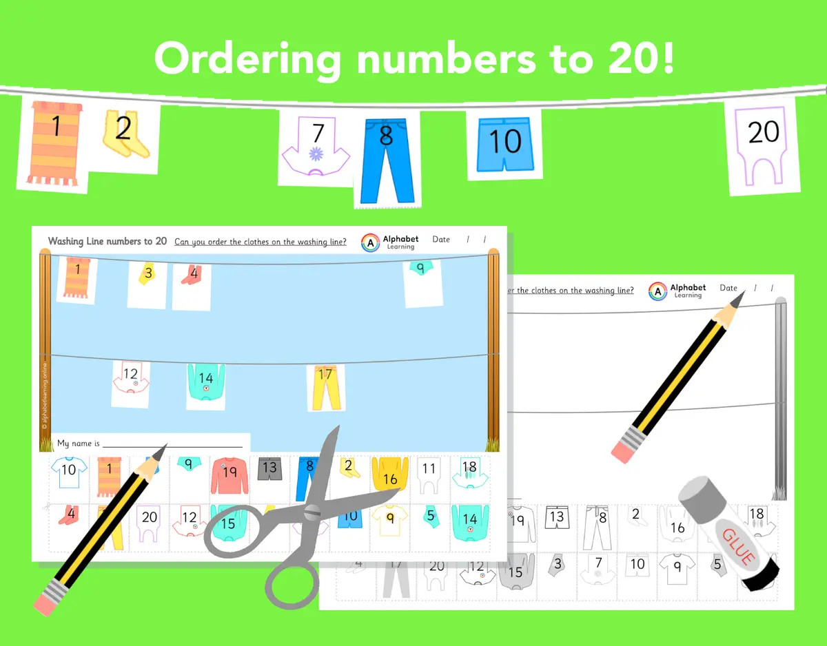 Ordering numbers to 20 Cut/stick Washing Line main preview