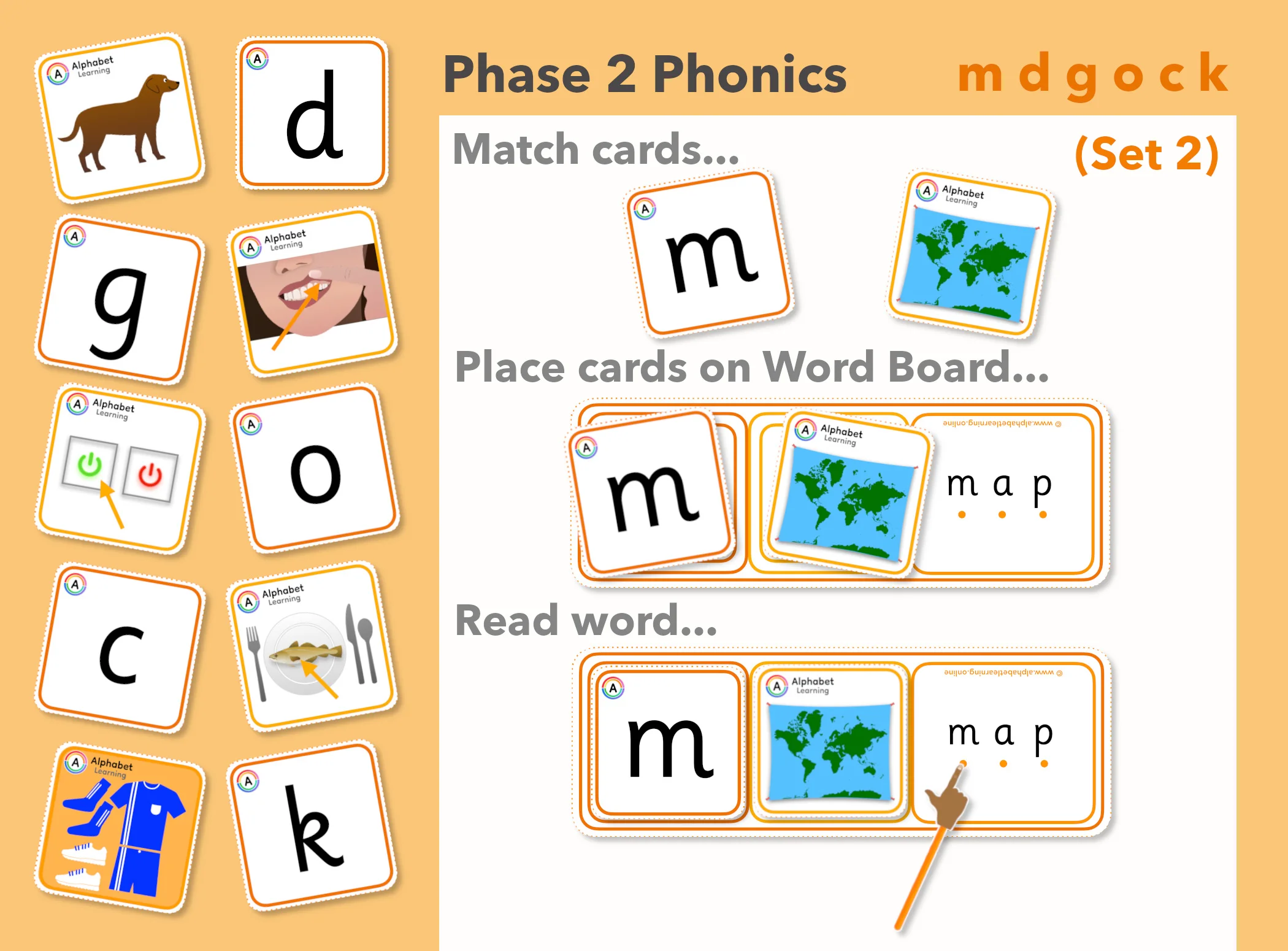 Phase 2 'm d g o c k' Grapheme/Picture Match: Reading VC/CVC Words (Set 2/4)
