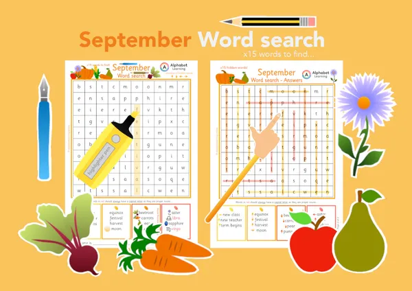 September themed word search worksheet (ages 5-7)