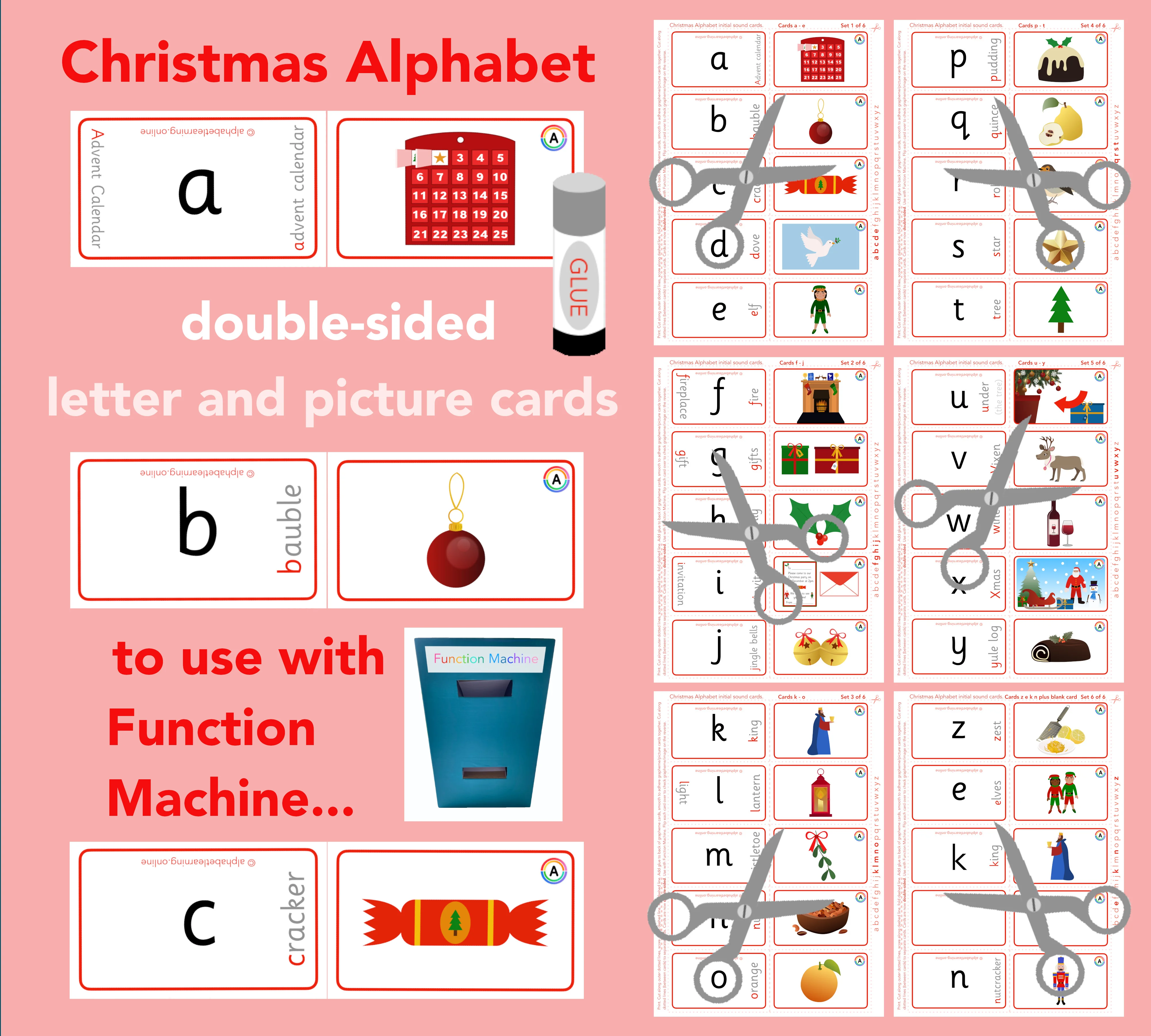 Christmas Alphabet picture/grapheme cards - Double-sided (to use with a 'Function Machine’)