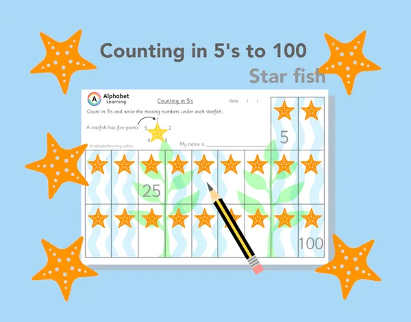 Counting in 5s from 5 to 100 (Star fish)