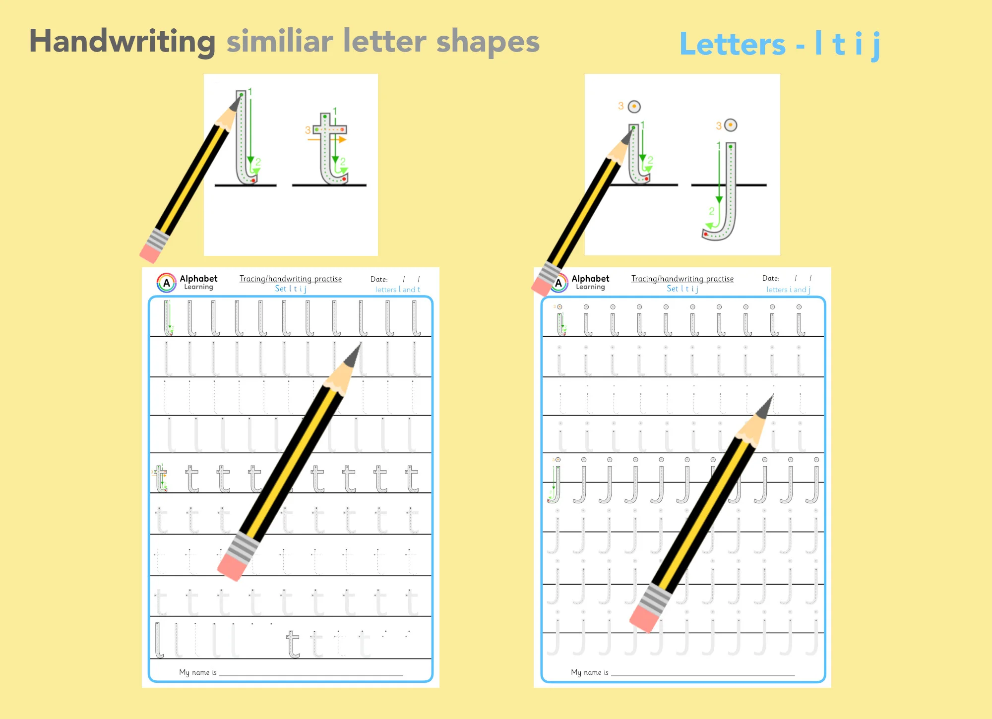 Handwriting similar letters - l t i j