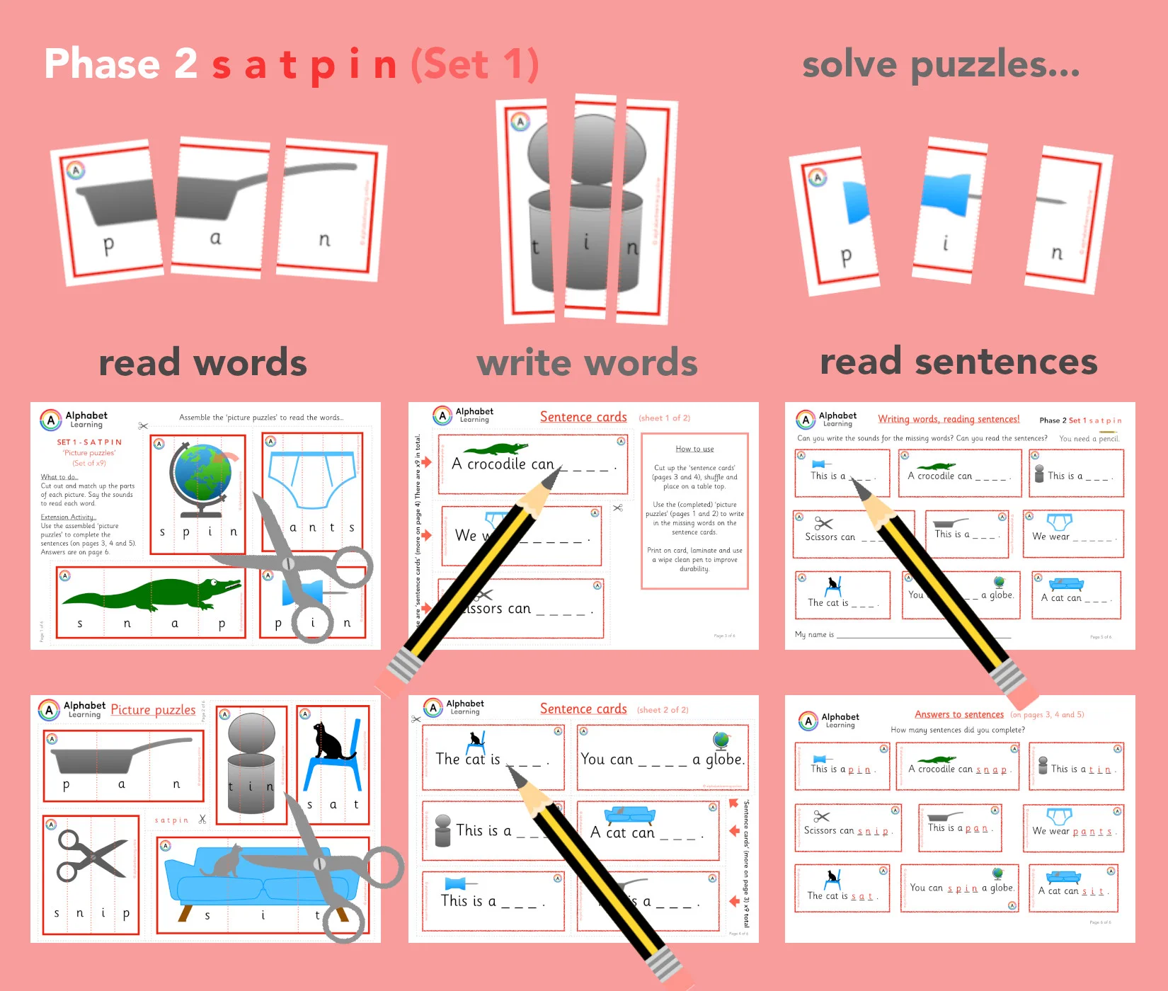 Phonics Phase 2 s a t p i n Activity Set