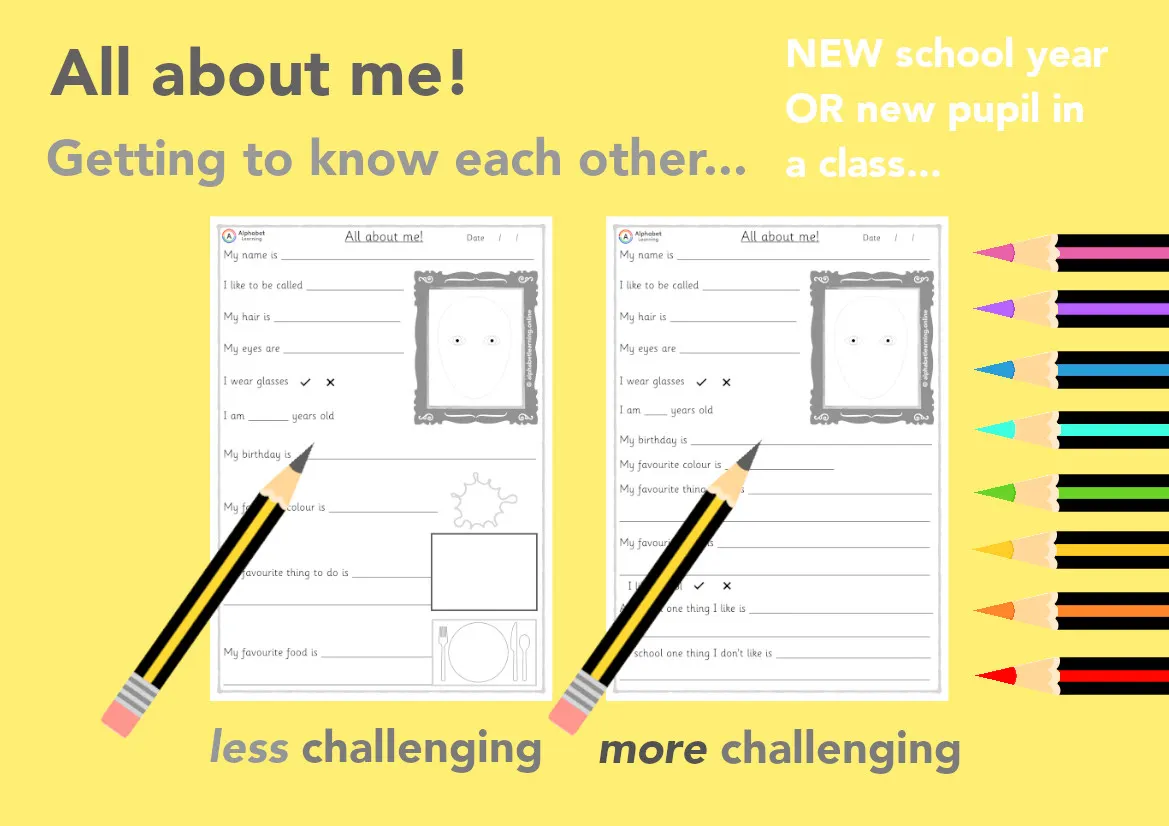 Writing 'All about me' Getting to know you in a new class! main preview