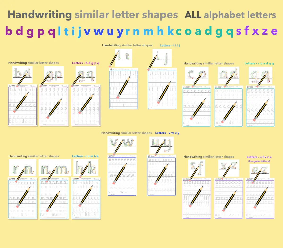 Lowercase Letter Handwriting Formation Similar Letters x6 sets main preview