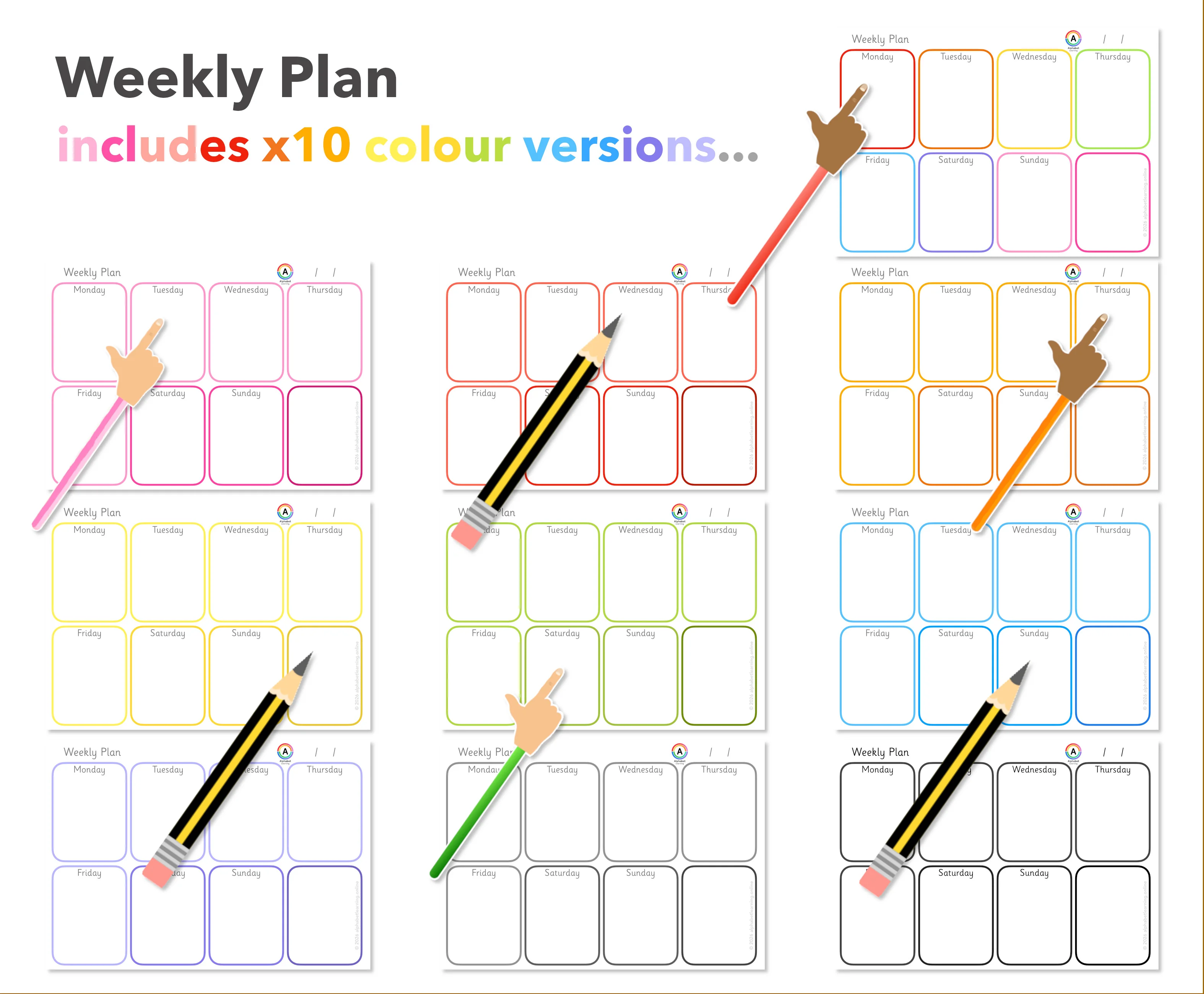 Weekly Planner Activity Organiser Rainbow Set