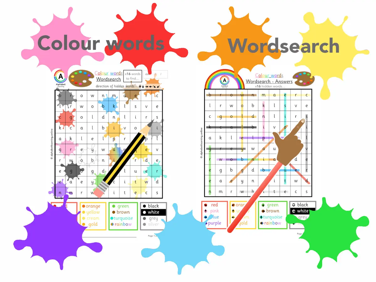 Common colour words word search worksheet (ages 5-7) main preview