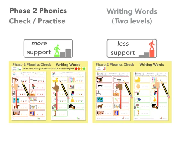 Phase 2 check: writing CVC words (x2 levels)
