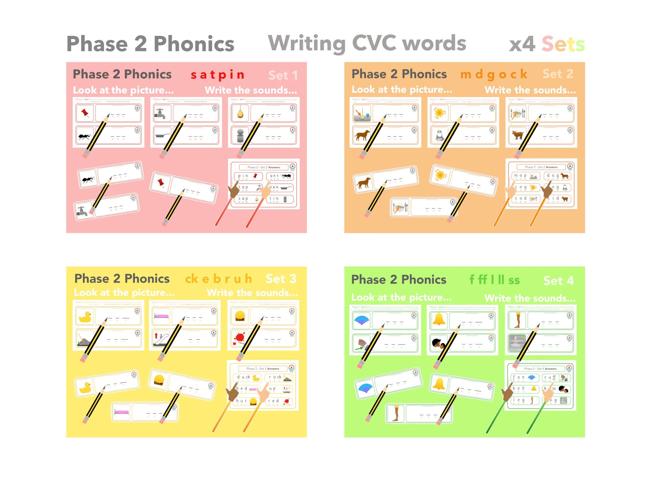 Phase 2 Writing CVC words (x4 sets)