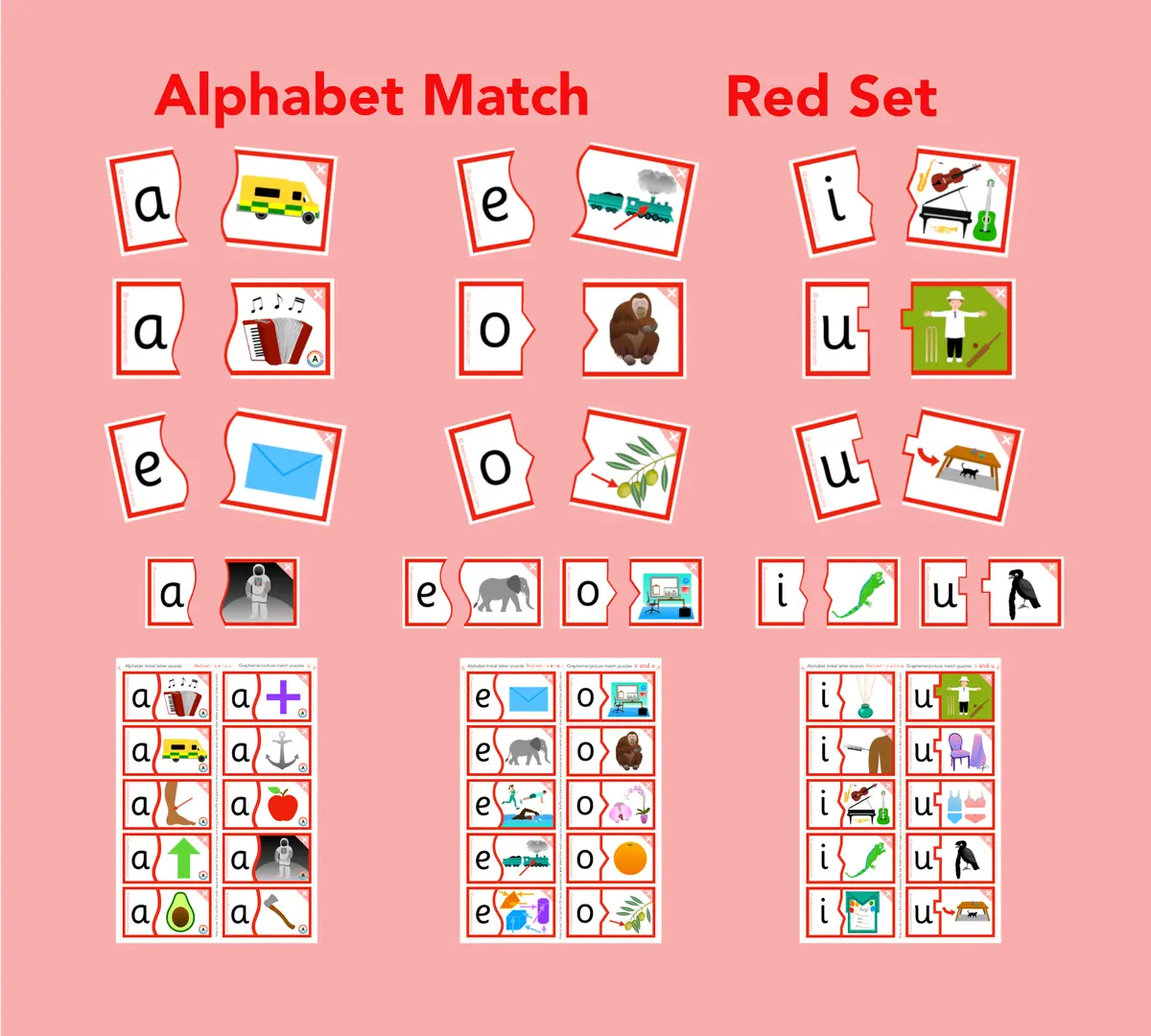 Alphabet match - vowel sounds a e i o u puzzles (ages 3-6) main preview