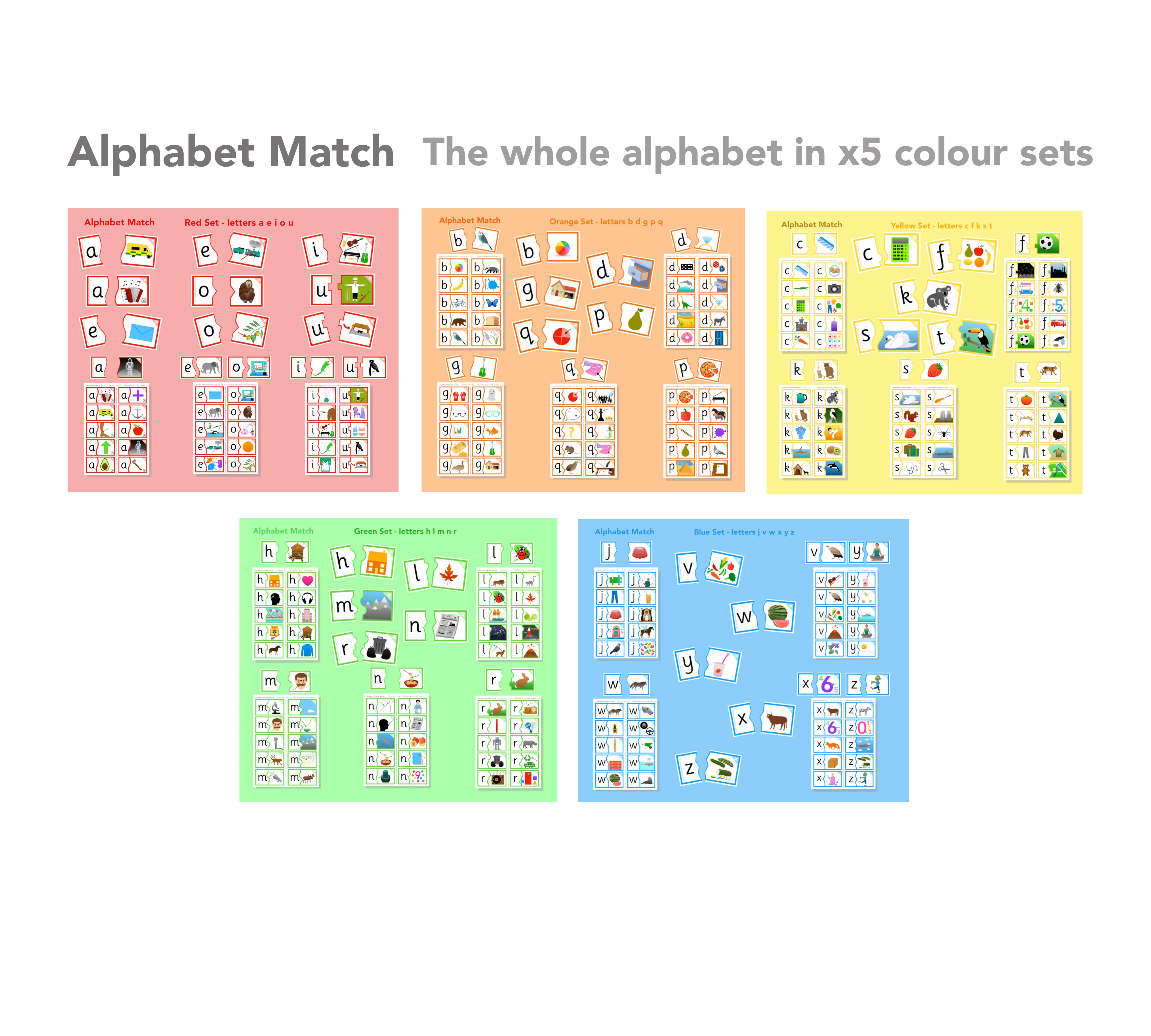 Alphabet match - red, orange, yellow, green AND blue set