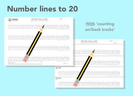 Number lines 0 - 20 with AND without 'count on/back tracks' (Black/white) additional preview 1
