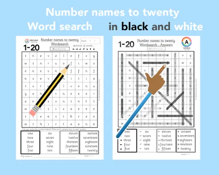 Wordsearch Number names to twenty (x3 versions) additional preview 1
